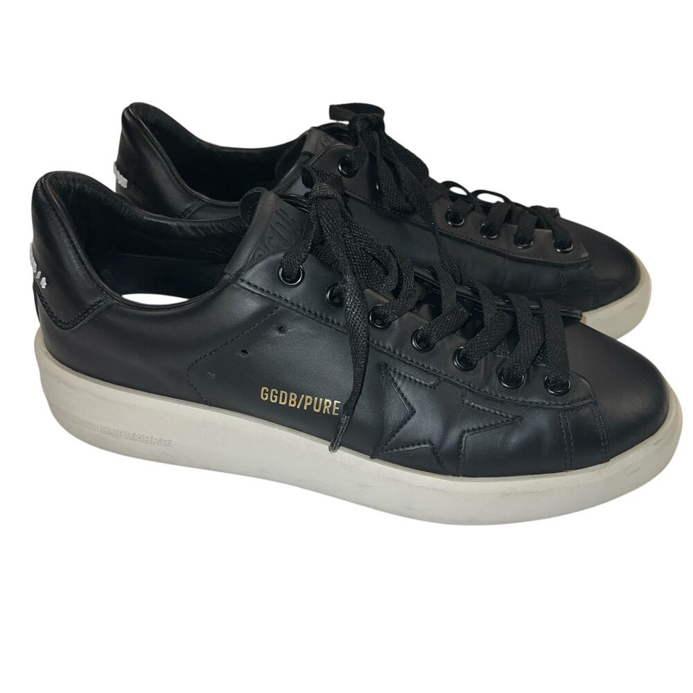 Golden Goose Black Leather Low-Top Sneakers with White Soles and Gold Branding